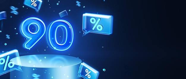 Concept de promotion et de vente du taux de croissance de l'argent et de l'investissement Croissance de 90 bars sur fond bleu avec maquette place Rendu 3D