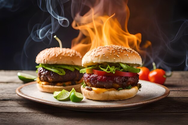 Photo concept de publicité de burger épicé chaud