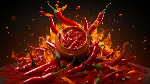 concept de publicité pour la sauce au poivre rouge