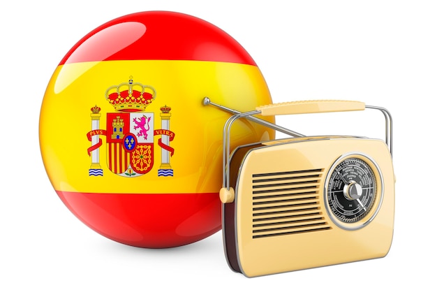 Concept de radiodiffusion radio en Espagne Récepteur radio avec rendu 3D du drapeau espagnol