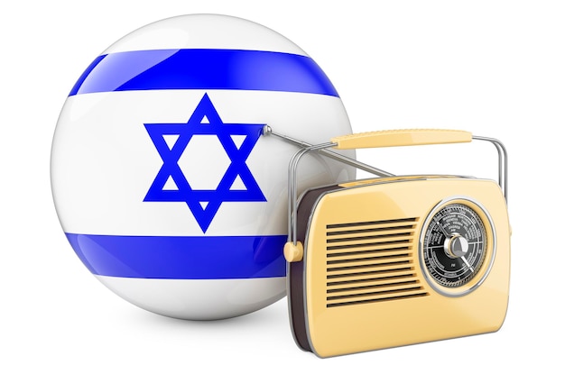 Concept de radiodiffusion radio en Israël Récepteur radio avec rendu 3D du drapeau israélien