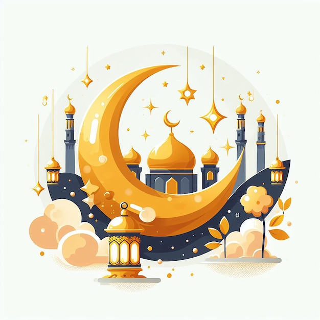 Le concept de Ramadan est un design plat avec une lune dorée.