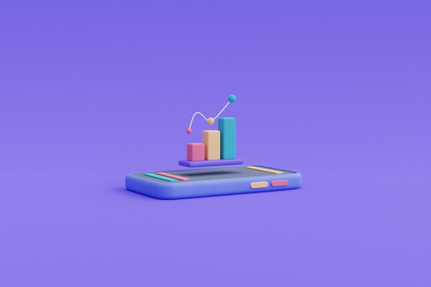 Concept de réalisation de cible commerciale, icône de graphique de croissance sur smartphone.3d render.