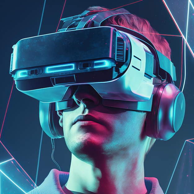 Concept de réalité virtuelle futuriste Technologies VR et AR Un homme à lunettes avec illustration 3d