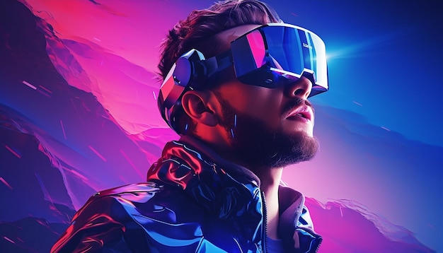 Concept de réalité virtuelle futuriste Technologies VR et AR Un homme à lunettes avec illustration 3d