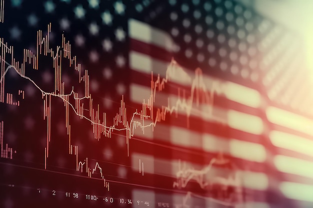 Concept de récession économique dans le stock de tendance baissière aux États-Unis avec flèche rouge AI