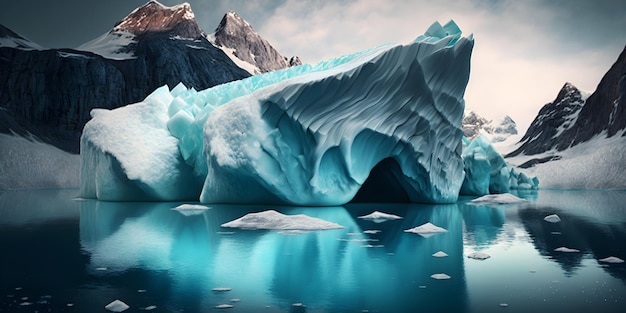 Concept de réchauffement climatique et de changement climatique Illustration de la fonte des glaciers et des icebergs Generative AI
