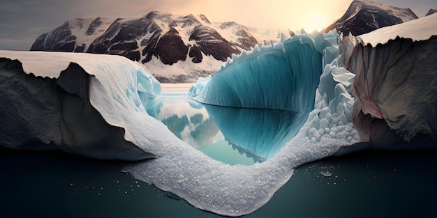 Concept de réchauffement climatique et de changement climatique Illustration de la fonte des glaciers et des icebergs Generative AI