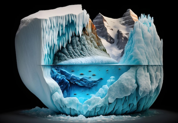 Concept de réchauffement climatique et de changement climatique Illustration de la fonte des glaciers et des icebergs Generative AI