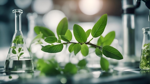 Photo concept de recherche et développement scientifique en laboratoire sur la croissance de plantes vertes dans des éprouvettes