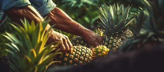 Le concept de la récolte de l'ananas par l'agriculteur