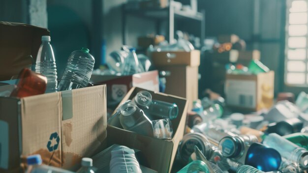 Concept de recyclage avec des déchets variés triés pour la durabilité dans un espace industriel