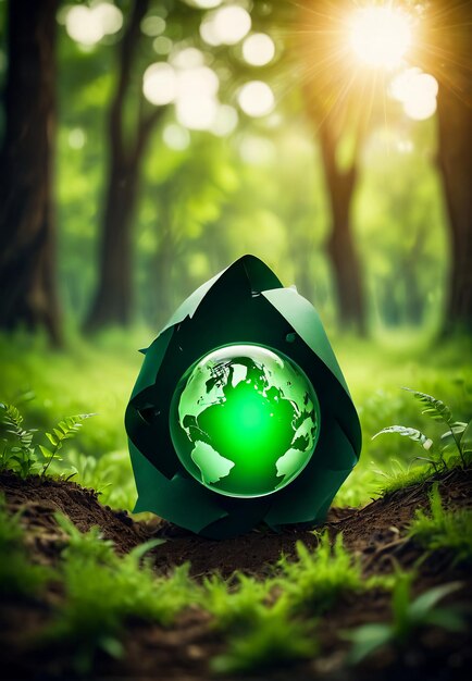Photo concept de recyclage planète terre flèches vertes recycler arrière-plan jour de la terre