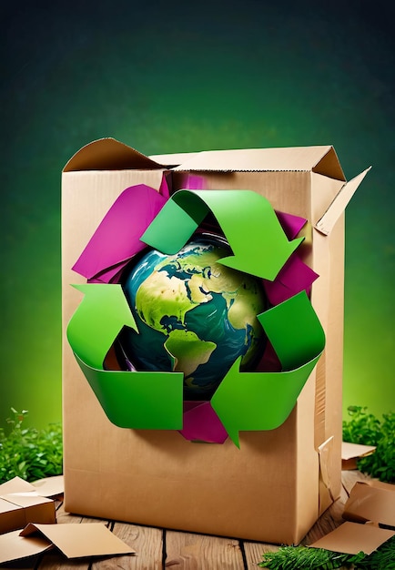 Photo concept de recyclage planète terre flèches vertes recycler arrière-plan jour de la terre
