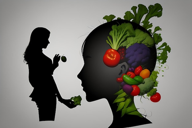 Photo concept de régime alimentaire féminin silhouette de femme et de légumes concept de style de vie sain