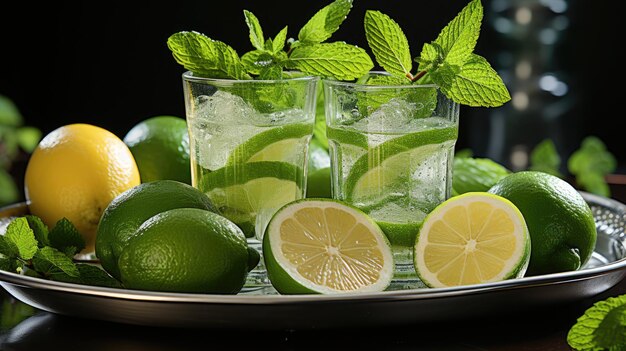 concept de régime alimentaire sain infusé avec de l'eau de menthe au citron fraîche et fraîche sur un fond blanc