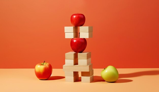 Photo concept de régime d'équilibre alimentaire d'équilibre pyramide d'équilibrage ou tour de fruits ia générative