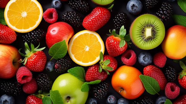 concept de régime avec fond de fruits frais alimentation saine