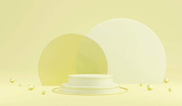 Concept de rendu 3D de l'affichage du produit podium jaune avec des éléments en arrière-plan à des fins commerciales