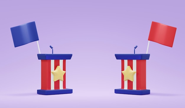 Concept De Rendu 3d Du Discours électoral De Mi-mandat Aux états-unis Podium 3d Render Illustration Cartoon Style