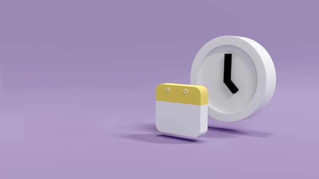 Concept de rendu 3D de gestion du temps et de l'argent une horloge et un calendrier sur fond de rendu 3d