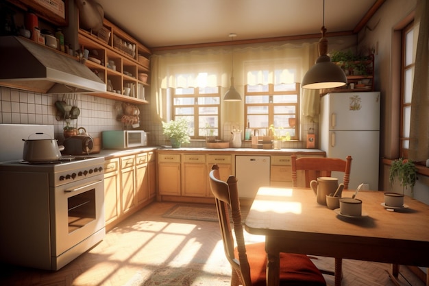 le concept de rendu 3d de l'intérieur de la cuisine moderne