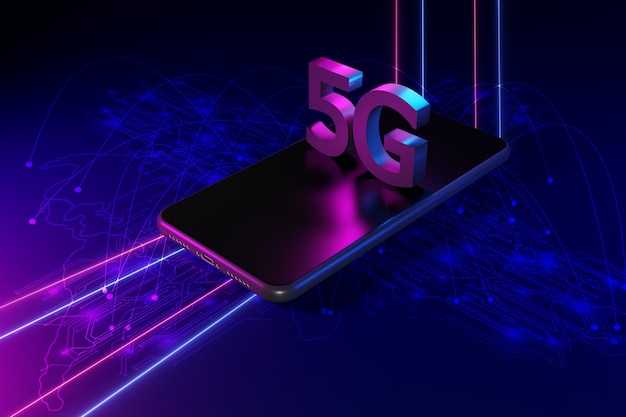 Concept de réseau 5G, Internet haut débit, technologie sans fil de réseau, rendu 3D