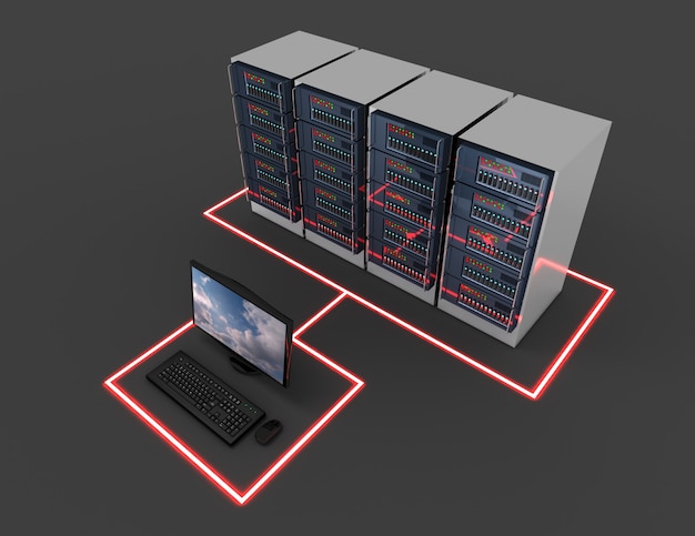 Concept de réseau informatique. serveur internet. illustration 3D