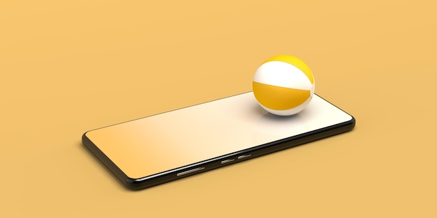 Concept de réservation de vacances d'été en ligne pour smartphone avec ballon de plage Illustration 3D de l'espace de copie