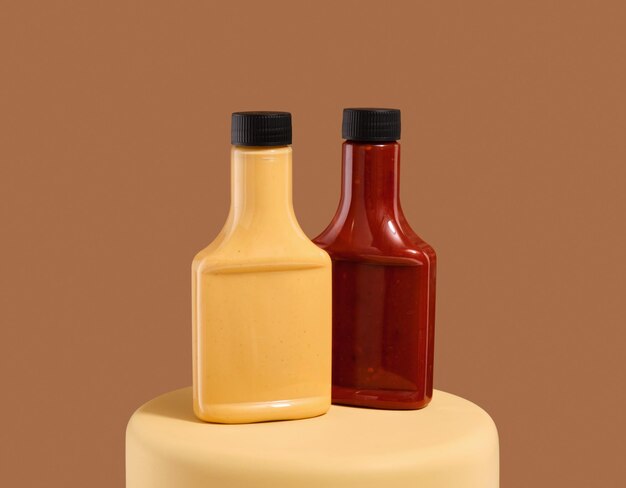 Photo concept de restauration rapide dîner délicieux avec du ketchup et de la moutarde