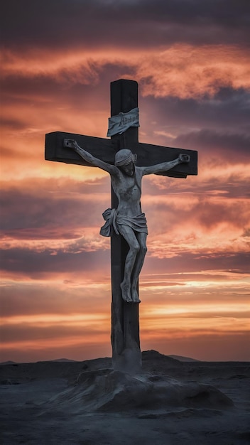 Le concept de la résurrection, la crucifixion de Jésus-Christ, la croix au coucher du soleil.