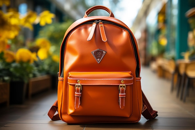 Photo concept de retour à l'école sac à dos avec des fournitures scolaires sur fond naturel espace de copie