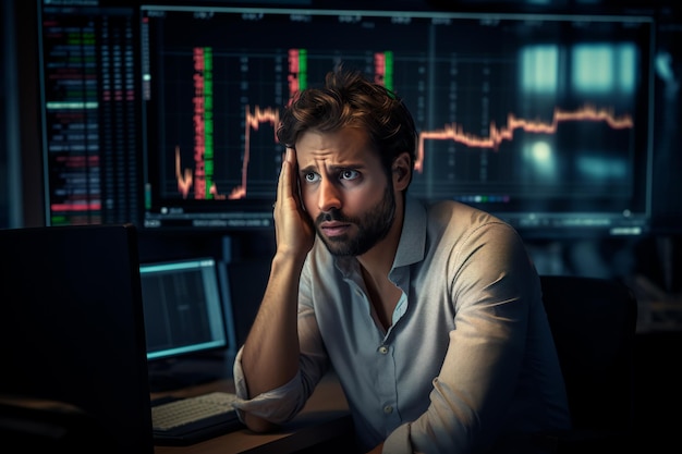 Concept de revers économique L'homme d'affaires découragé reflète sa déception face aux pertes de l'économie