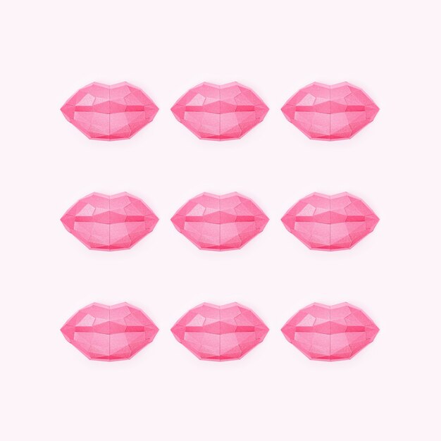 Concept romantique avec des lèvres en papier polygonales éclat de beauté Baiser créatif Journée mondiale du baiser