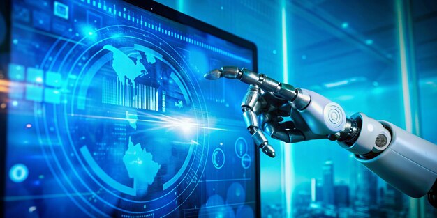 Concept Rpa avec écran tactile à la main de robot
