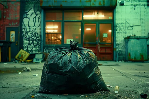 Concept de sac à ordures jeté à l'extérieur d'un bâtiment