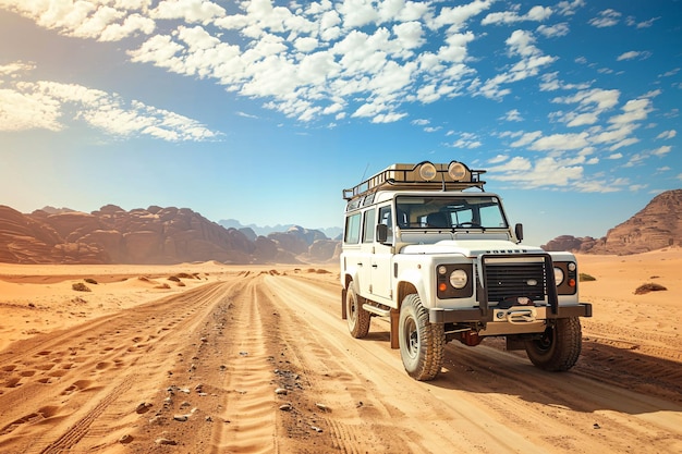 Concept de safari voiture de safari dans la savane africaine avec espace de copie