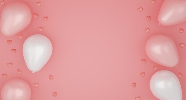 Concept de la Saint-Valentin, ballons roses et blancs sur rose