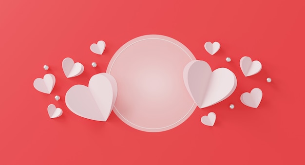 Concept de la Saint-Valentin heureuse. coeur de papier et boule d'argent sur fond rose