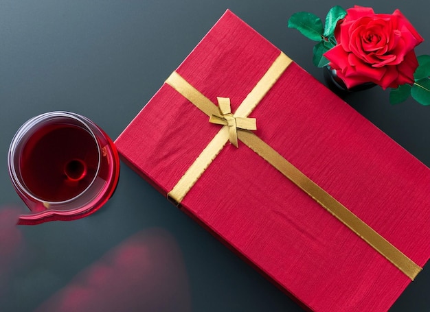 Concept de Saint Valentin Roses rouges fraîches et boîte cadeau sur table en bois