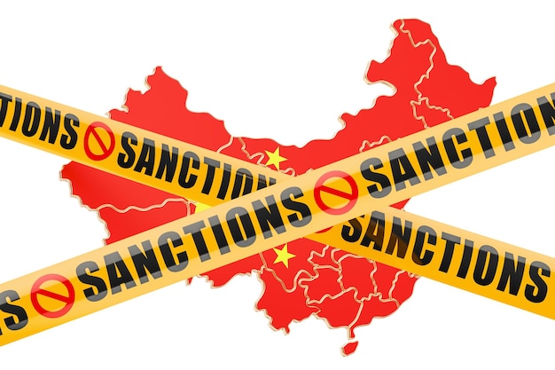 Concept de sanctions avec une carte de la Chine en 3D