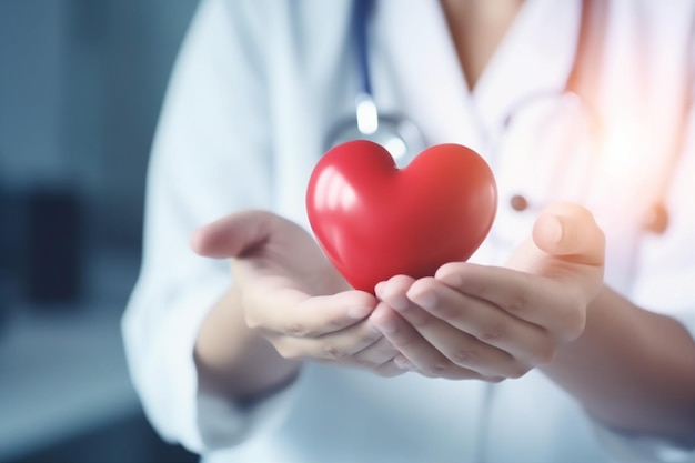 Concept de santé cardiologie personne médecin main médecine coeur soins hospitaliers IA générative