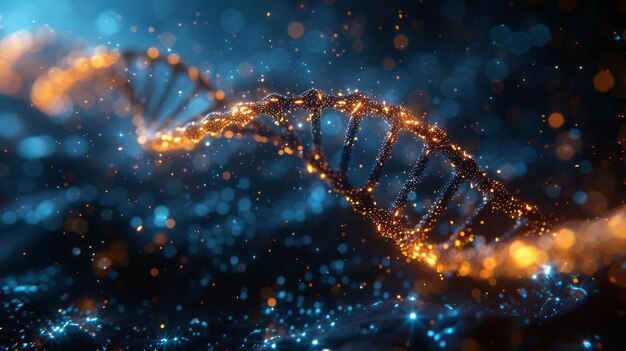 Concept scientifique et technologique d'une maille de structure de molécules d'ADN sur un fond bleu