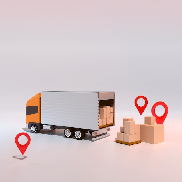 Concept de service d'application logistique 3D Réseau logistique mondial smartphone et emballage