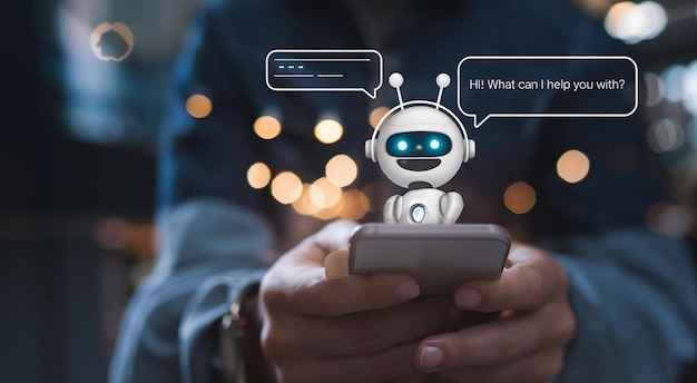 Concept de service de chat bot améliorant l'expérience client avec l'assistant virtuel
