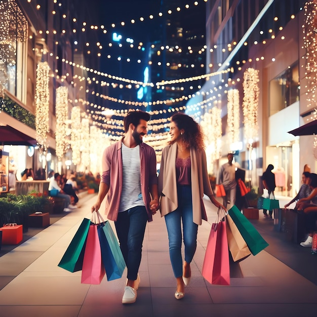 Concept de shopping avec une promenade en couple