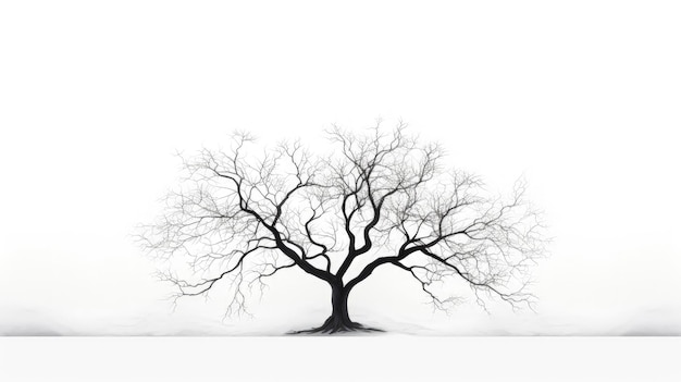 Concept de silhouette d'arbre d'hiver sans feuilles sur fond blanc