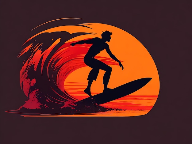 Concept de silhouette d'homme surf dynamique