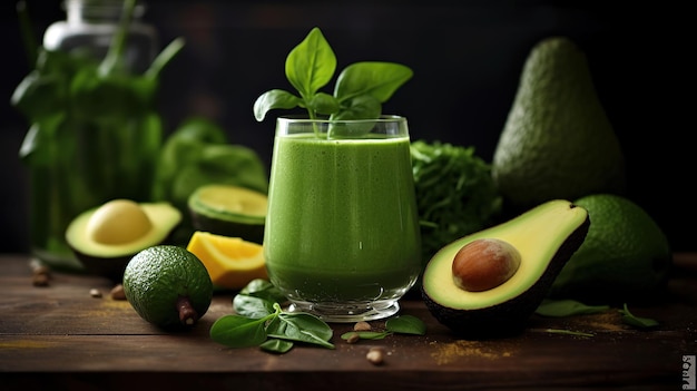 Concept de smoothies à l'avocat et aux épinards AI générative