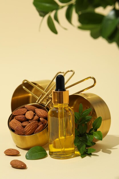 Photo concept de soins de la peau et du corps amandes huile d'amande